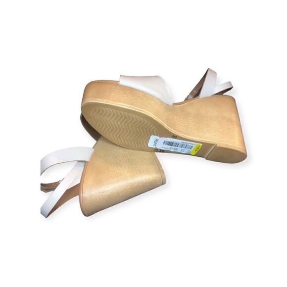 NWT Steven MaddenCream Beige Leather Sandals Open Back Cross Straps Wide Wedge - Picture 4 of 4